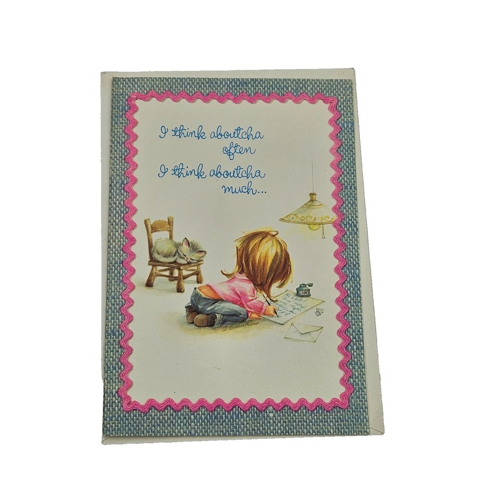 Vintage Greeting Card Cute Girl Bunny Cottagecore Nostalgic Ephemera